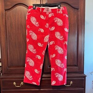 Lands End pants, 10P, red and white paisley